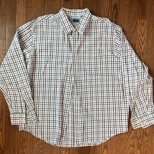 Long sleeve brown and light blue plaid shirt